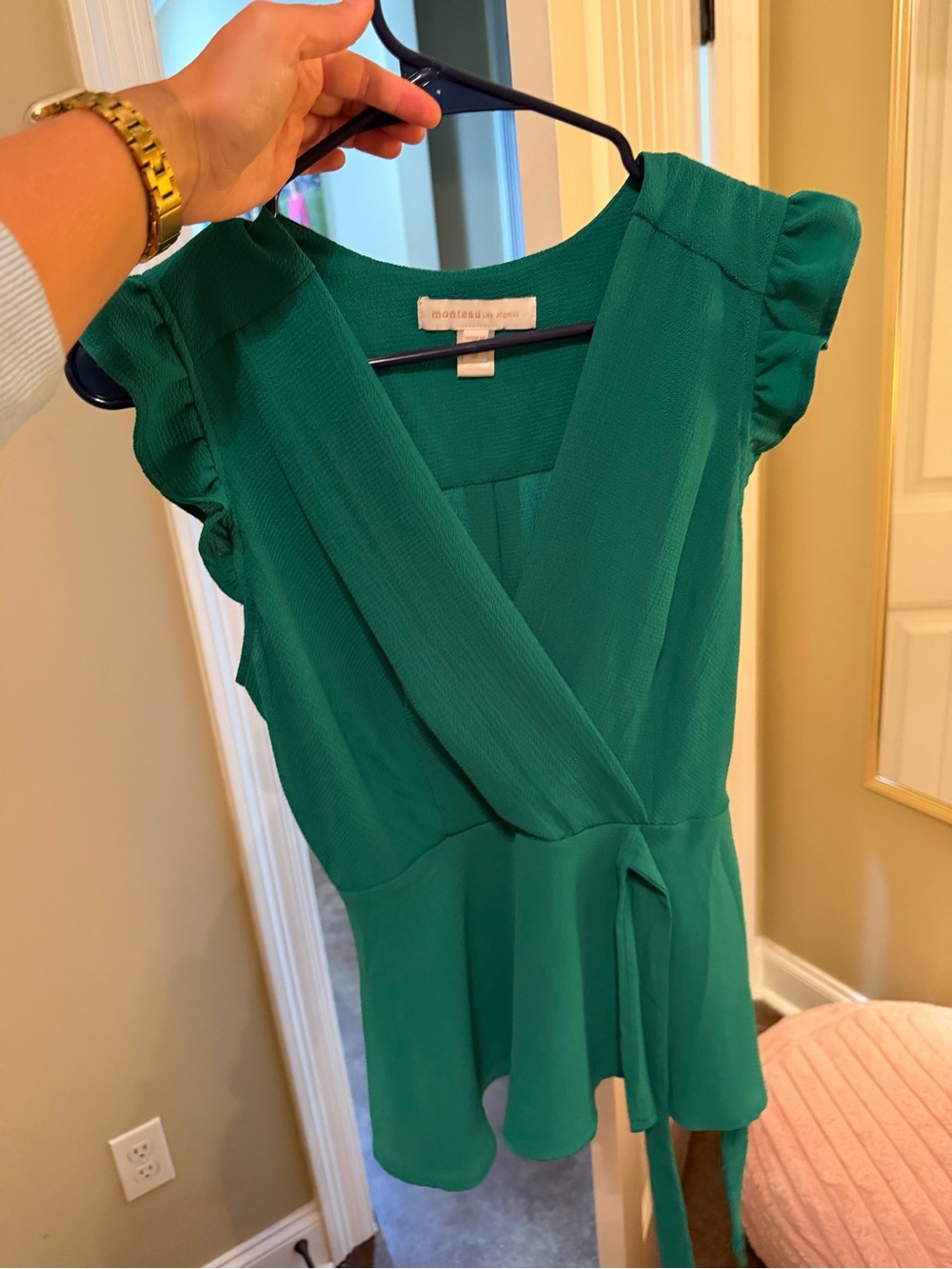 Monteau Emerald Green Wrap Peplum Blouse